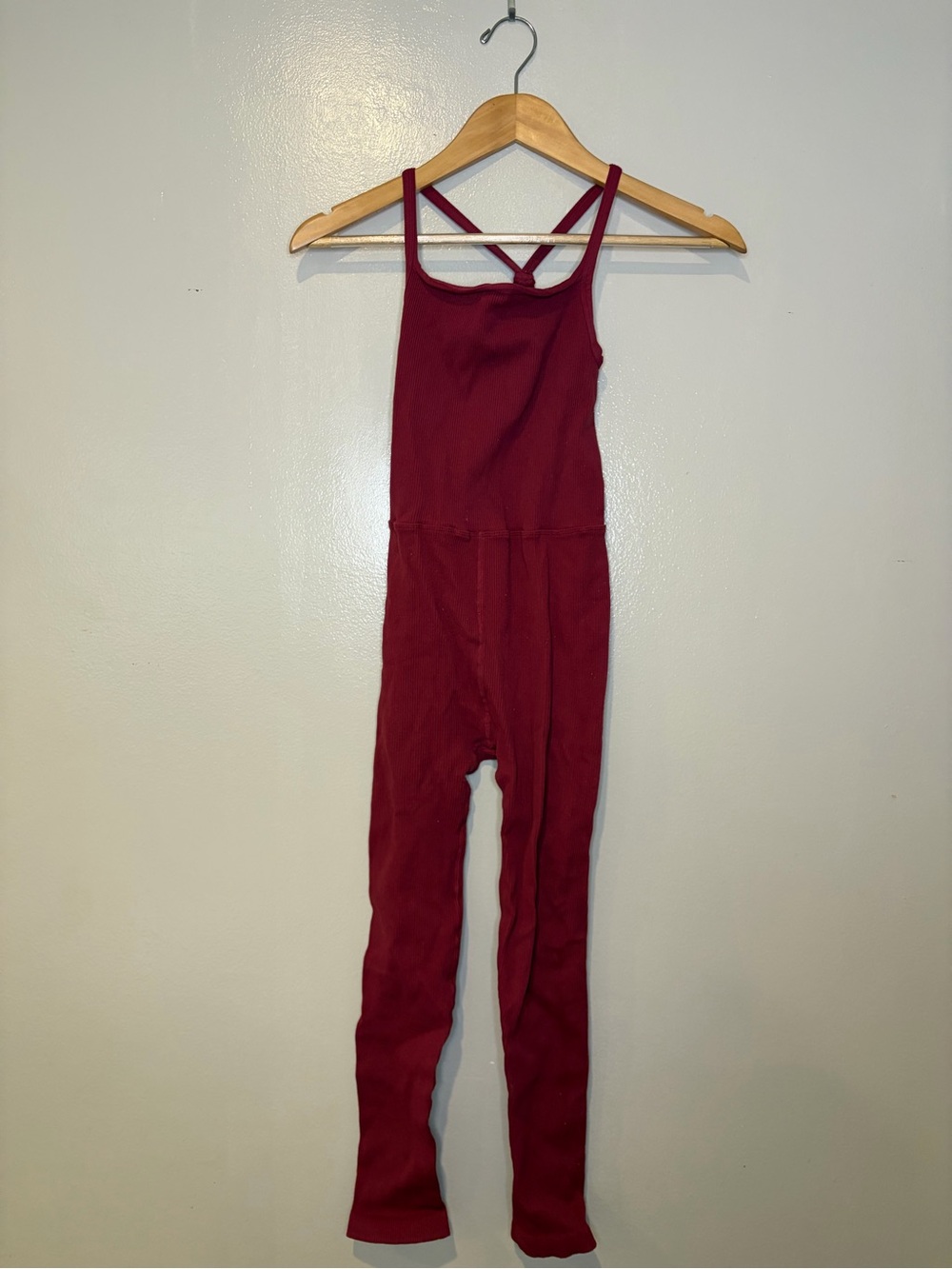 Free People M/L Sleeveless Burgundy Jumpsuit with Crisscross Back